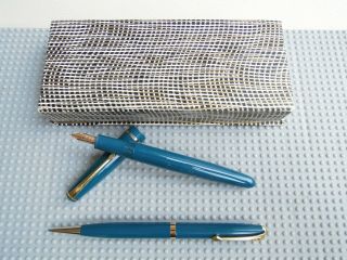 VINTAGE TURQUOISE CONWAY STEWART 150 FOUNTAIN PEN AND PENCIL SET 2