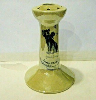 1925 Wembley British Empire Exhibition Lucky Black Cat Pottery Hat Pin Holder