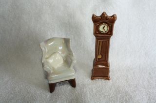 Arcadia Miniature GRANDFATHER CLOCK and WING BACK CHAIR Mini Salt And Pepper 2
