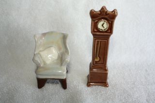 Arcadia Miniature GRANDFATHER CLOCK and WING BACK CHAIR Mini Salt And Pepper 6