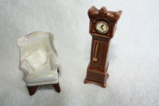 Arcadia Miniature GRANDFATHER CLOCK and WING BACK CHAIR Mini Salt And Pepper 7