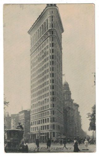 Antique 1910 Flat Iron Building York City People Car Postcard