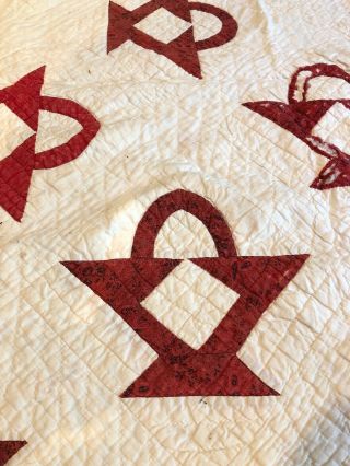 VINTAGE Red And White Quilt with Baskets 83 