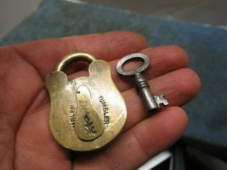 Well Made Old Brass English Miniature Padlock Lock With A Key.  N/r