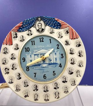 Vntg Presidents Of Us Electric Spartus Tin Plate Clock - Wash.  Thru Eisenhower