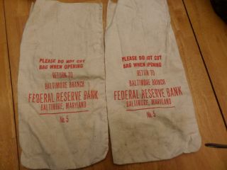 2 Vintage Canvas Bank Deposit Bag No 5 Federal Reserve Bank Baltimore,  Md