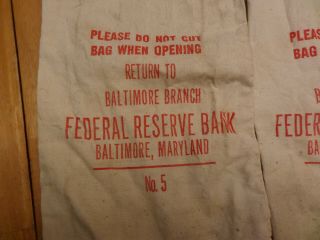 2 Vintage Canvas Bank Deposit Bag No 5 Federal Reserve Bank Baltimore,  MD 2