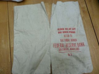 2 Vintage Canvas Bank Deposit Bag No 5 Federal Reserve Bank Baltimore,  MD 3