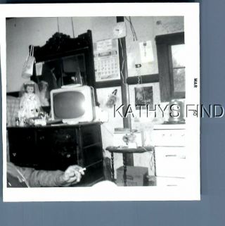 Found B&w Photo N,  5699 View Of Doll On Dresser By Old Tv