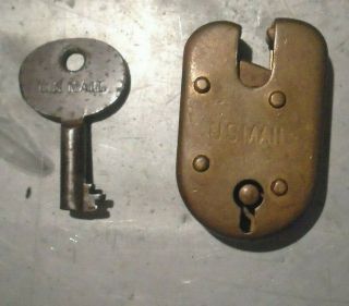 Rare Vintage Brass Us Postal Mail Bag Lock Antique Post Office Lock & Orig Key