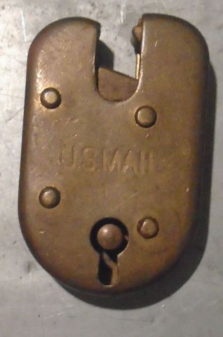 Rare Vintage Brass US Postal Mail Bag Lock Antique Post Office Lock & Orig Key 3