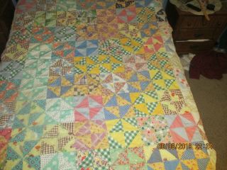Vintage Quilt Top Triangles Mixed Cotton Fabrics Repair Or Cutter
