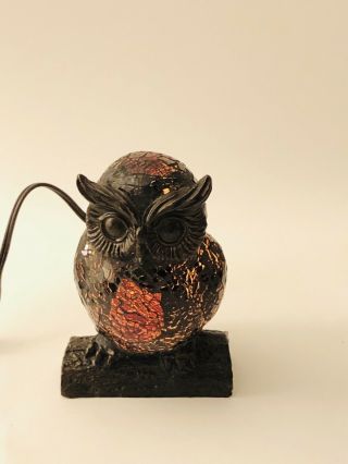 Vtg Owl Lamp Night Light Mosaic Stained Amber Colored Glass 6.  5” Great
