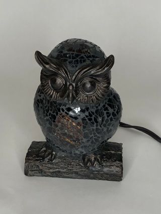 VTG Owl Lamp Night Light Mosaic Stained Amber Colored Glass 6.  5” Great 2