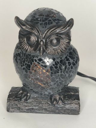 VTG Owl Lamp Night Light Mosaic Stained Amber Colored Glass 6.  5” Great 8