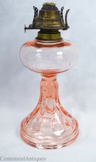 Depression Glass - Pink - Kerosene - Stand Lamp - 9 1/4 " - Banner Burner - 1925