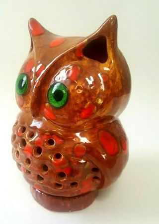 Rare Vintage Ceramic Spotted Owl Night Light With Green eyes 4