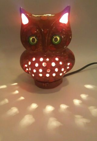 Rare Vintage Ceramic Spotted Owl Night Light With Green eyes 8