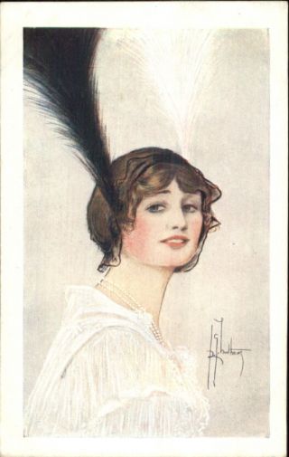 Shaftsbury The Pearl Girl Theatre Adv Woman Feathers Hair Postcard