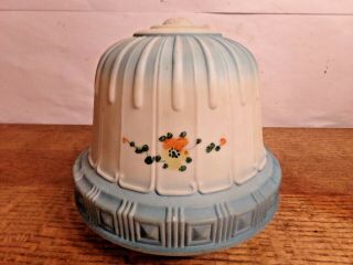 Antique Art Deco Embossed Glass Shade 3 " Fitter Hand Painted Flowers Blue