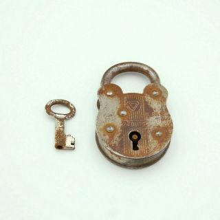 Vintage Metal Lock With Orignal Key Rare Old Padlock Vgt Around 1940