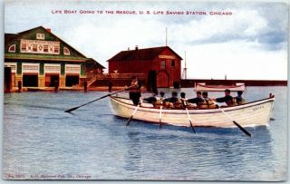 1910s Chicago Postcard " Life Boat,  U.  S.  Life Saving Station " Coast Guard