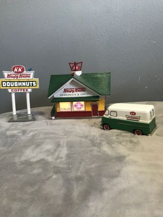 Department 56 Snow Village Krispy Kreme Doughnut Shop,  Sign,  And Van.