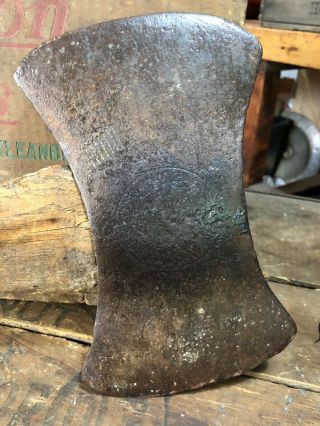 Rare Cayuga Vintage Embossed Double Bit Axe Elmria Ny - No Handle -