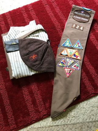 Vintage Brownie Girl Scouts 1980s Uniform Sash With Patches Badges
