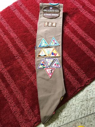 Vintage BROWNIE Girl SCOUTS 1980s Uniform SASH With PATCHES Badges 3