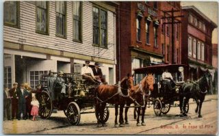 1910s Salem,  Ohio Postcard " In Case Of Fire " Horse - Drawn Steam Engine & Crew