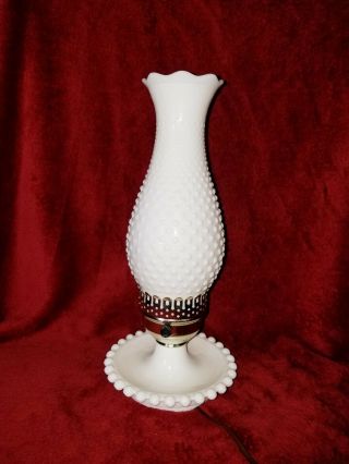 Vintage Hobnail Milk Glass Hurricane Style Lamp 14.  25 " Tall