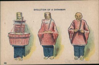 Comic Evolution Of A Chinaman Postcard Vintage Post Card