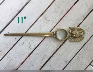 Vintage Brass Double Sided Eagle Letter Opener With Magnifier