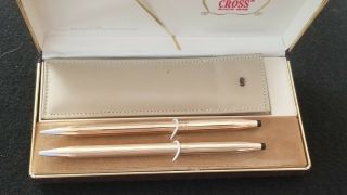 Cross 1/20 14k Gold Filled Pen And Mechanical Pencil Set Gold Cowhide Pouch