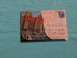 Vintage Linen Fold Out Postcard Set Of Chicago