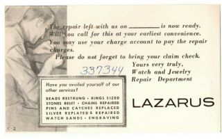 Oh Ohio Columbus Lazarus Department Store Service Repair Postal Card Postcard