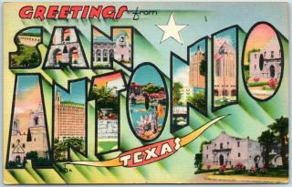 Vintage San Antonio Texas Large Letter Postcard Multi - View W/ Alamo Linen 1949