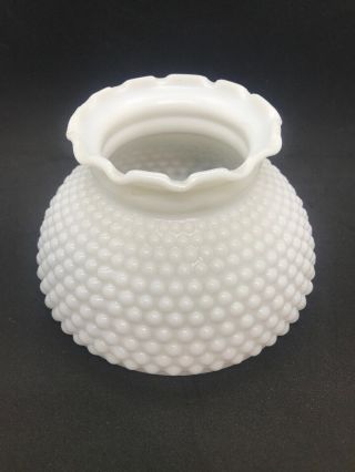 Hobnail White Milk Glass Hurricane Table Lamp Shade Crimped Top 6” Inch Fitter