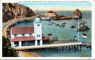Avalon Ca Catalina Island Yacht Club Sugar Loaf Rock Casino 1920s Postcard