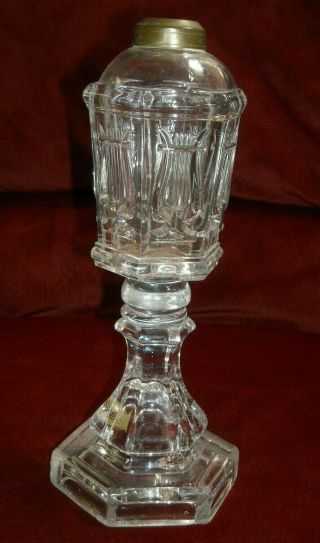 Antique Bryce Bros Flint Glass Harp Whale Oil Lamp Pittsburgh 1840 - 1850 