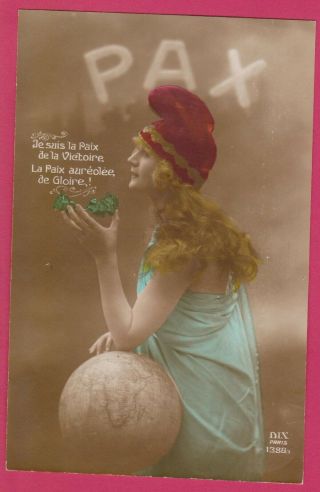 End Of The War I Pax Peace Lady With Globe World 1919 Postcard