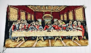 1970s Vintage The Last Supper Religious Felt Tapestry Rug Art Jesus Prayer Decor