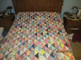 Vintage Quilt Top Triangles Mixed Cotton Fabrics