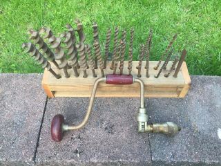 Antique Hand Drill With 25 Drill Bits