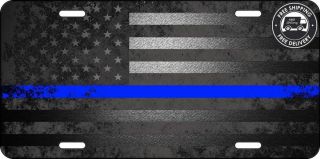 Patriotic American Blue Line Police Aluminum Vanity License Plate | Gradient Usa