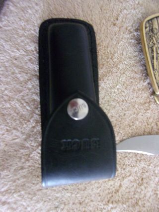 Vintage BUCK 110 USA pocket knife WEYERHAESER LUMBER,  sheath lock back knives 7