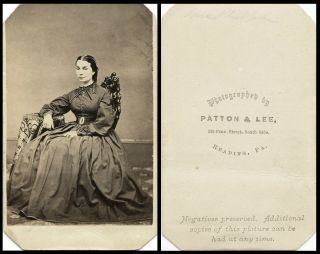 Civil War Era Cdv Portrait Of A Woman & Reading,  Pa Photo Studio