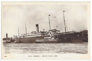 1910 White Star Line,  Steamship Arabic Real Photo Southhampton,  England,  Tugboat