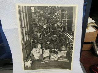 Vintage John P.  Roche Black & White Photo Young Girl In Front Of Christmas Tree